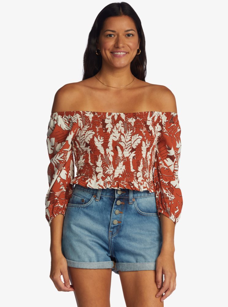 Hauts Roxy Like The Sun Off The Shoulder Blanche Rouge Femme | BNX-10685226