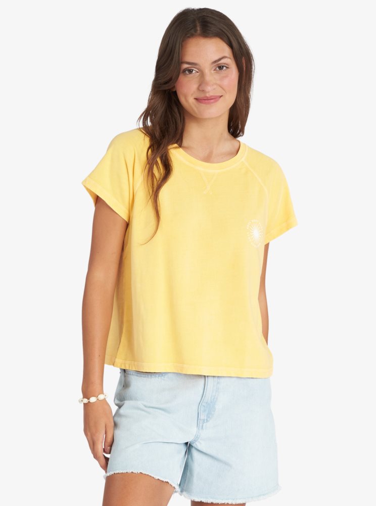 T Shirts Roxy Sun Around Us Jaune Femme | EVY-13876887