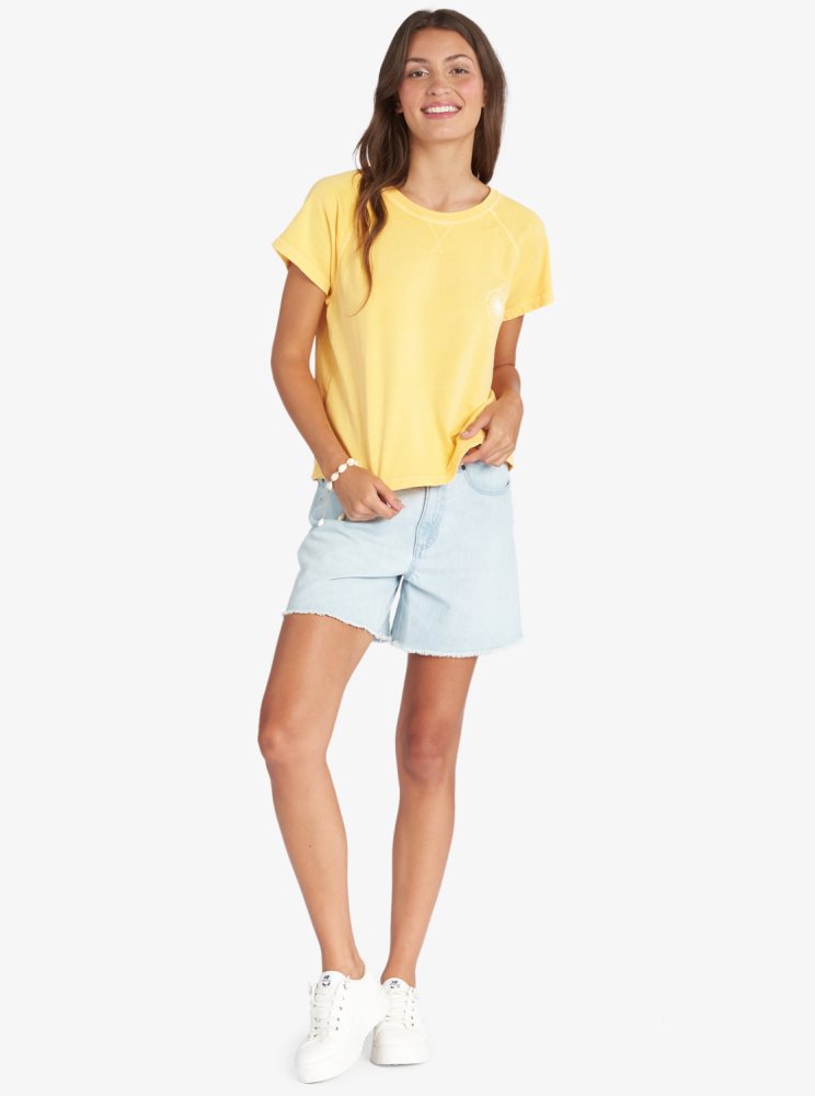 T Shirts Roxy Sun Around Us Jaune Femme | EVY-13876887