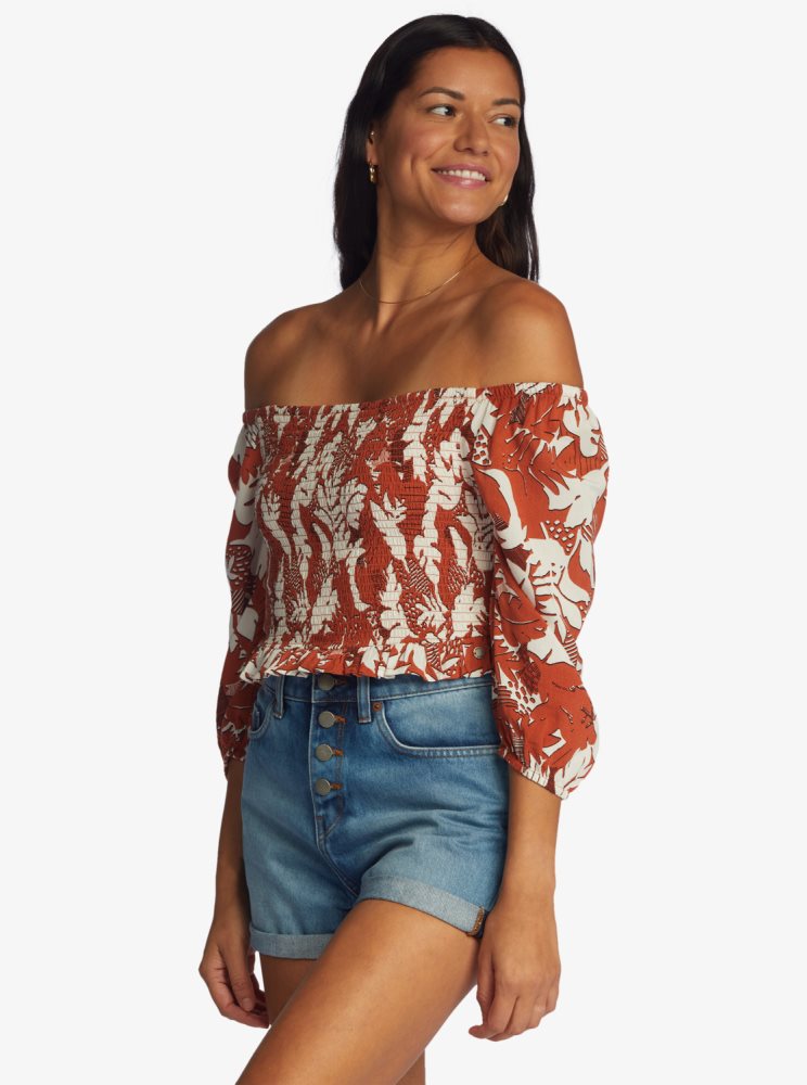 Hauts Roxy Like The Sun Off The Shoulder Blanche Rouge Femme | BNX-10685226