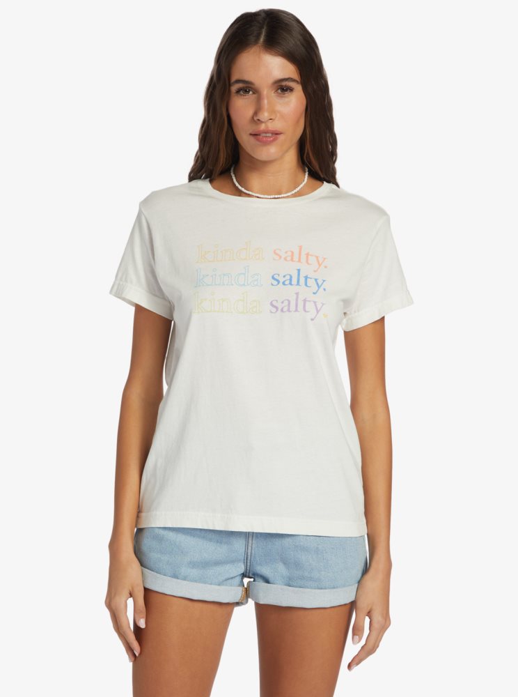 T Shirts Roxy Kinda Salty Boyfriend Blanche Femme | WZJ-73440856