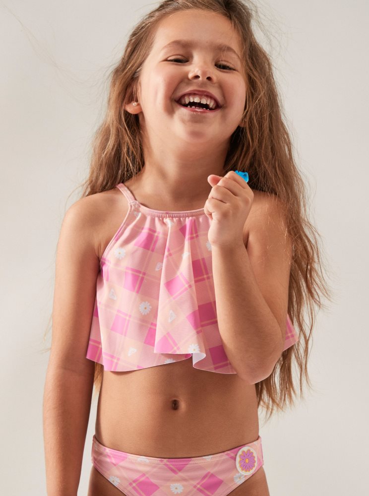 Bikini Roxy 2-7 Flower Plaid Flutter Two Piece Set Rose Enfant | JUS-93559641