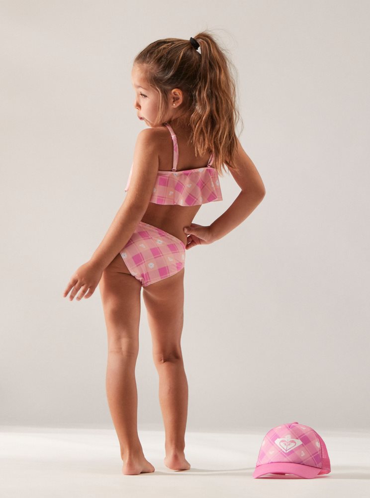 Bikini Roxy 2-7 Flower Plaid Flutter Two Piece Set Rose Enfant | JUS-93559641