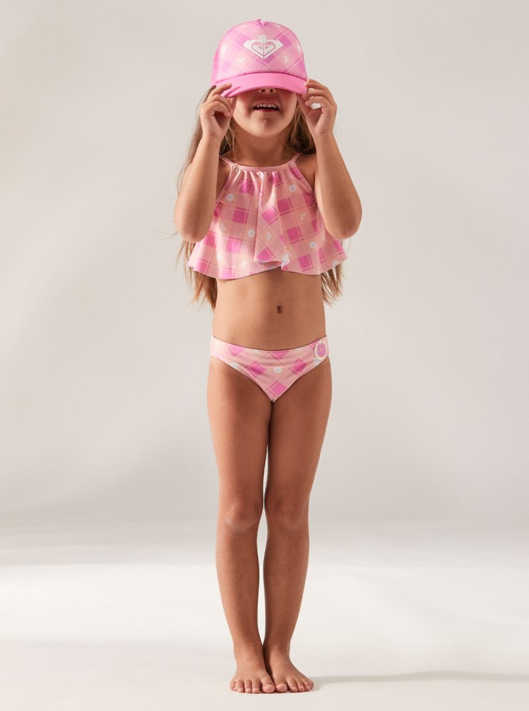 Bikini Roxy 2-7 Flower Plaid Flutter Two Piece Set Rose Enfant | JUS-93559641