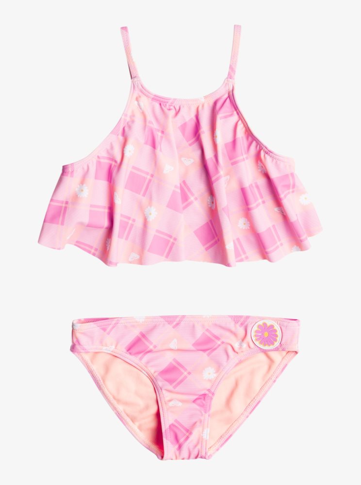 Bikini Roxy 2-7 Flower Plaid Flutter Two Piece Set Rose Enfant | JUS-93559641