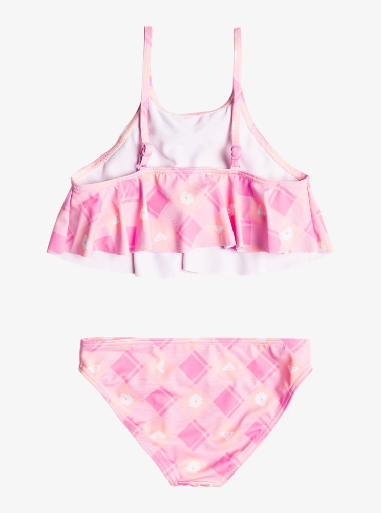 Bikini Roxy 2-7 Flower Plaid Flutter Two Piece Set Rose Enfant | JUS-93559641