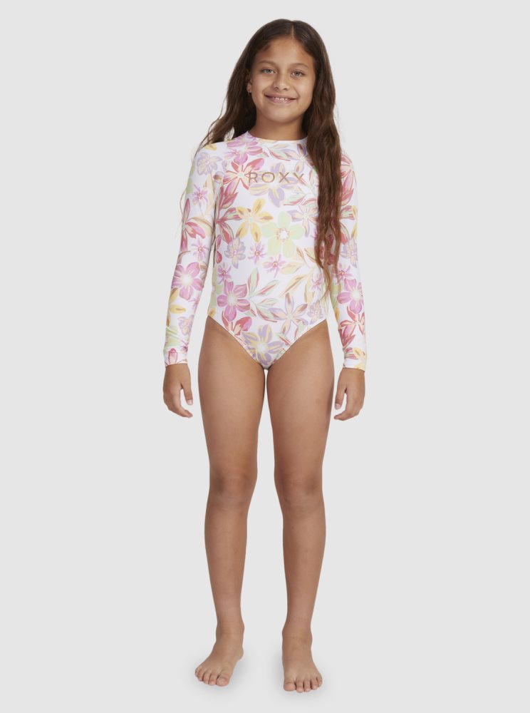 Rashguards Roxy 7-16 Tropical Time Long Sleeve One-Piece Blanche Enfant | KSF-85101430