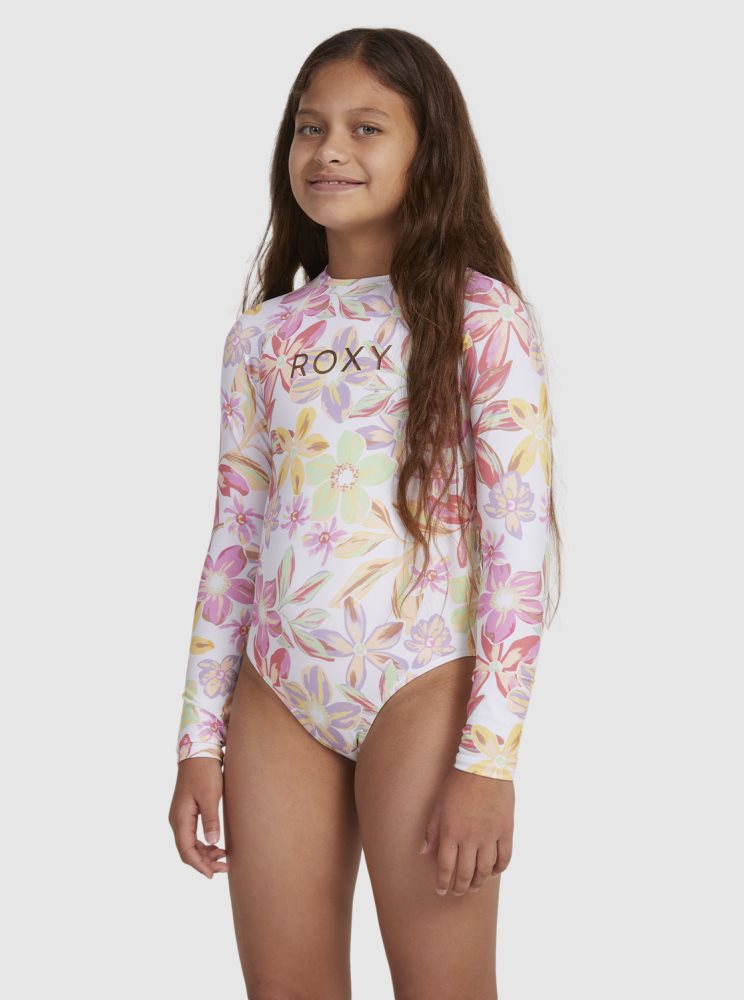 Rashguards Roxy 7-16 Tropical Time Long Sleeve One-Piece Blanche Enfant | KSF-85101430