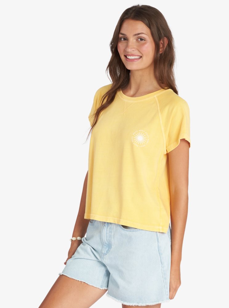 T Shirts Roxy Sun Around Us Jaune Femme | EVY-13876887