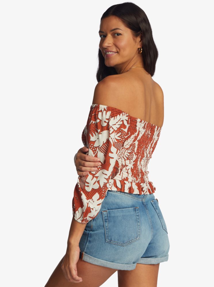 Hauts Roxy Like The Sun Off The Shoulder Blanche Rouge Femme | BNX-10685226