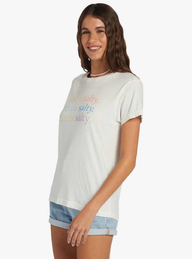 T Shirts Roxy Kinda Salty Boyfriend Blanche Femme | WZJ-73440856