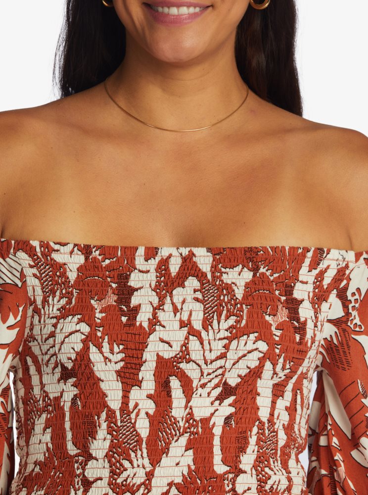 Hauts Roxy Like The Sun Off The Shoulder Blanche Rouge Femme | BNX-10685226