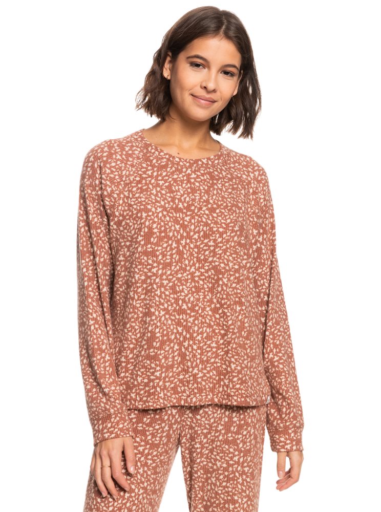 Hauts Roxy Anchors Away Printed Rib Long Sleeve Marron Femme | YBM-70847882