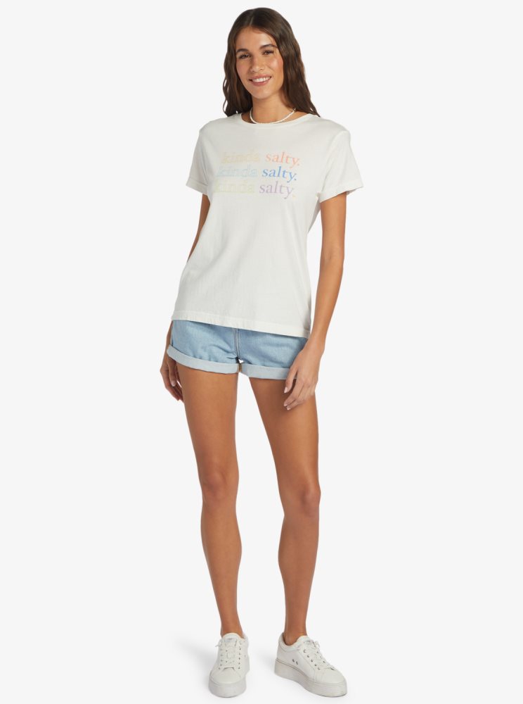 T Shirts Roxy Kinda Salty Boyfriend Blanche Femme | WZJ-73440856