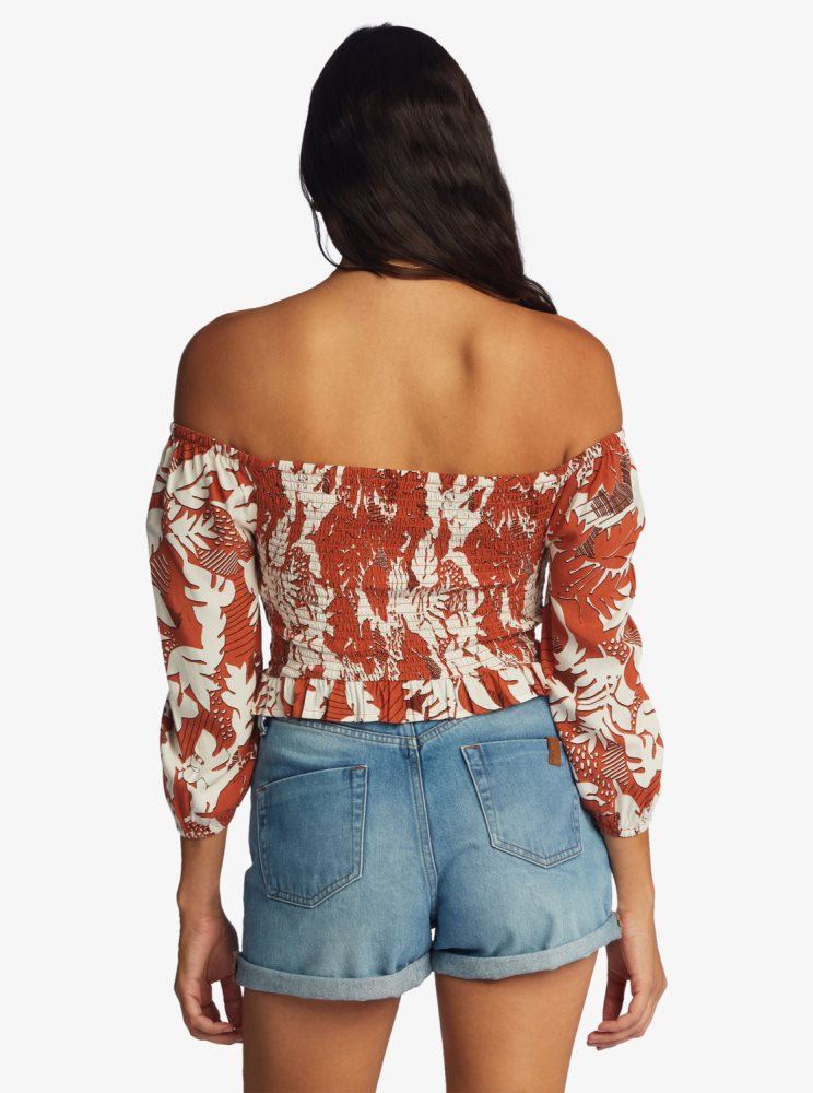 Hauts Roxy Like The Sun Off The Shoulder Blanche Rouge Femme | BNX-10685226