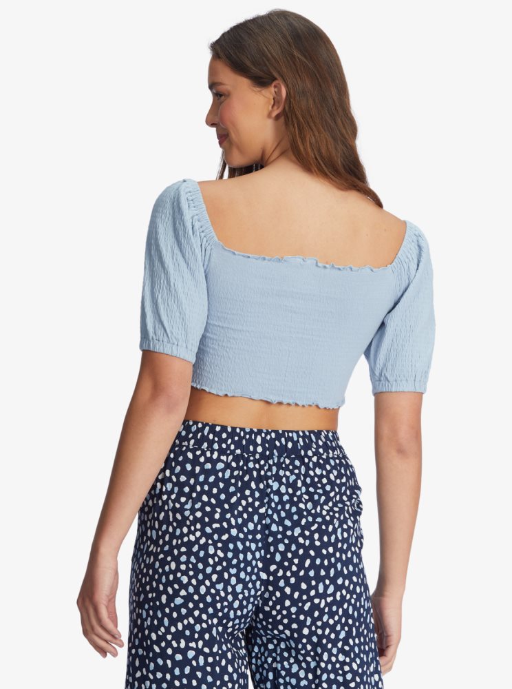 Hauts Roxy Flirty Walk Puff Sleeve Crop Bleu Femme | YSB-44701402