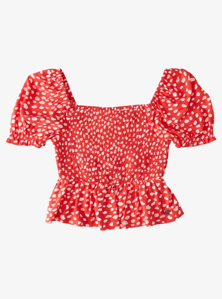 Hauts Roxy Hello Petal Puff Sleeve Crop Blanche Rouge Enfant | PML-13929831