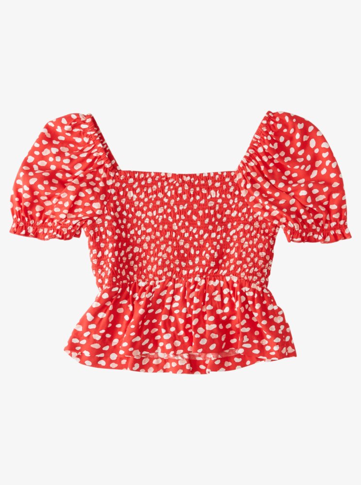 Hauts Roxy Hello Petal Puff Sleeve Crop Blanche Rouge Enfant | PML-13929831