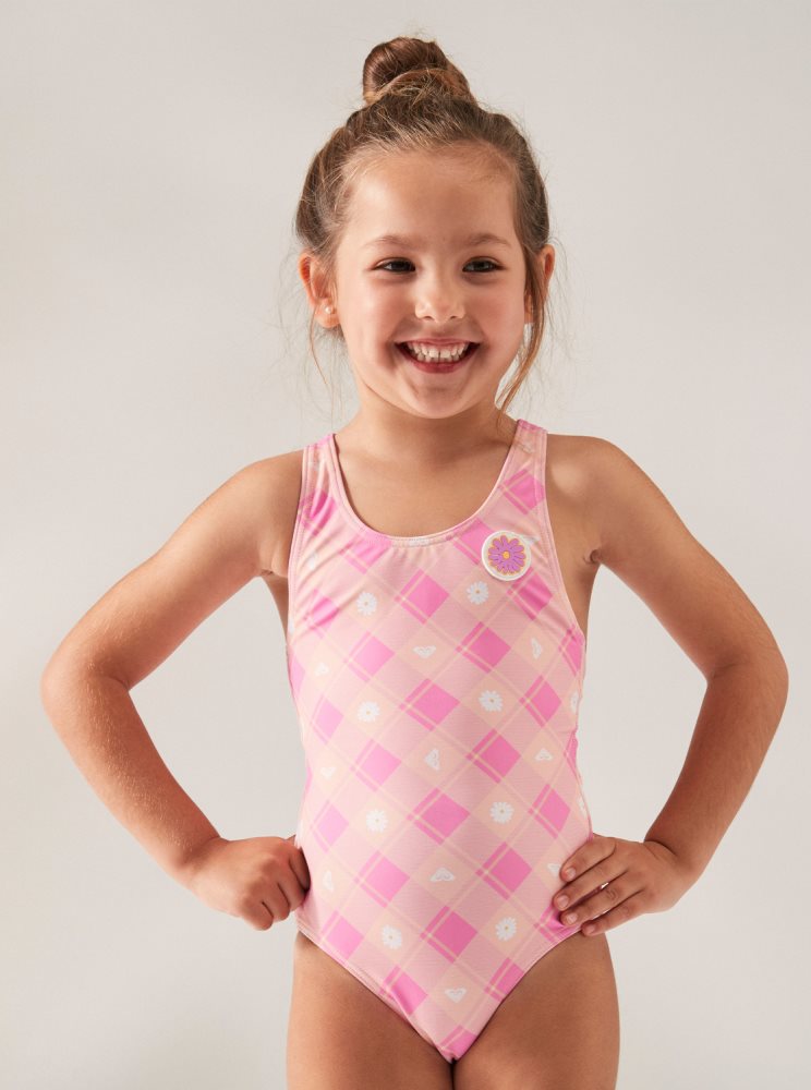 Maillots De Bain Roxy 2-7 Flower Plaid Rose Enfant | FSM-95533031