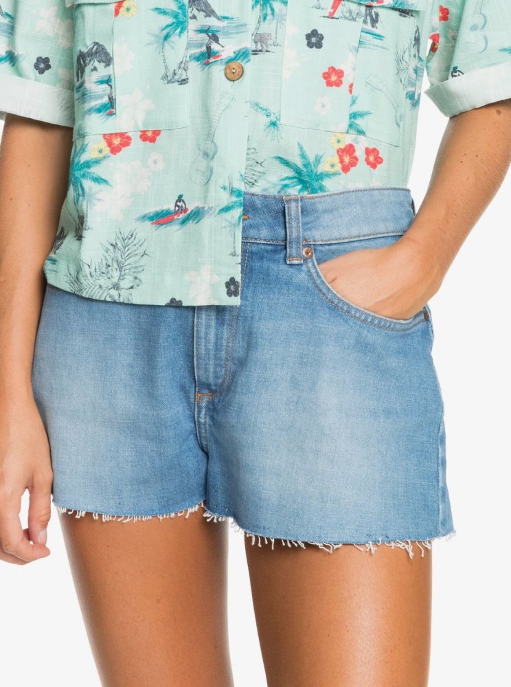 Shorts Roxy Kissing The Swell Denim Bleu Femme | DMF-24903484