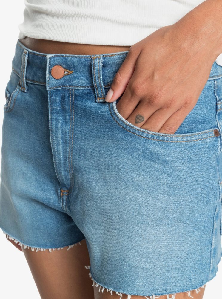 Shorts Roxy Kissing The Swell Denim Bleu Femme | DMF-24903484