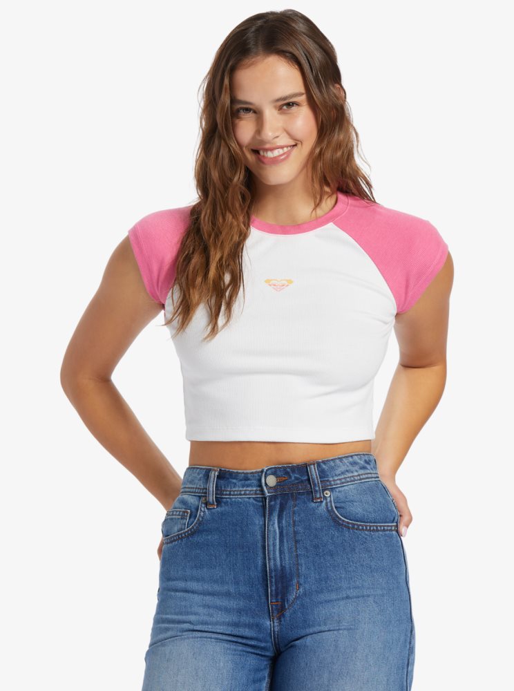 T Shirts Roxy Retro Cropped Raglan Sleeve Baby Rose Femme | AKH-97896750