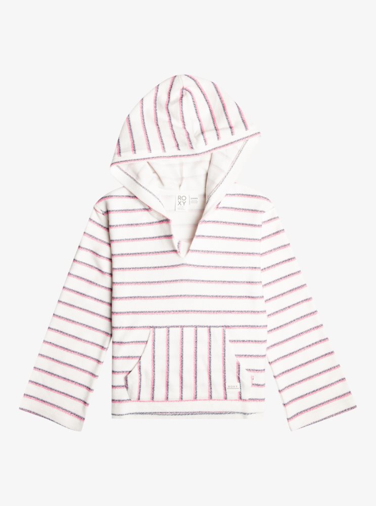 Sweat à Capuche Roxy 4-16 The Rainbow Climb Poncho Blanche Stripes Enfant | DXH-57227047