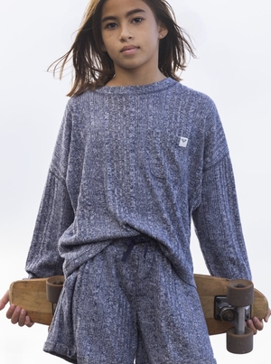 Hauts Roxy 4-16 Talking To The River Long Sleeve Knit Indigo Enfant | GFU-54566314