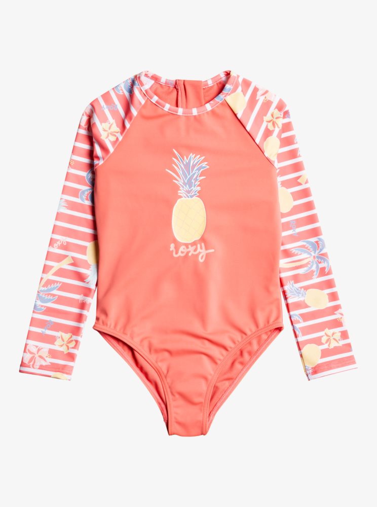 Rashguards Roxy 2-7 Little Pineapple Long Sleeve UPF 50 One Piece Rose Enfant | HXR-48952740