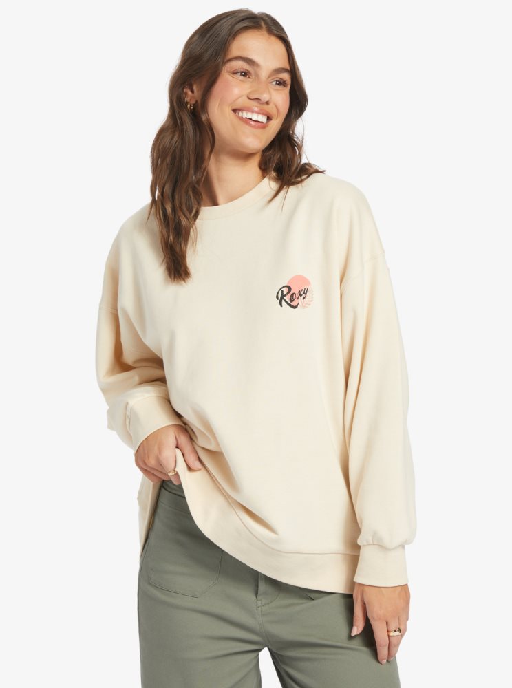 Sweats Roxy Morning Hike Crewneck Boyfriend Blanche Femme | JSO-41648575