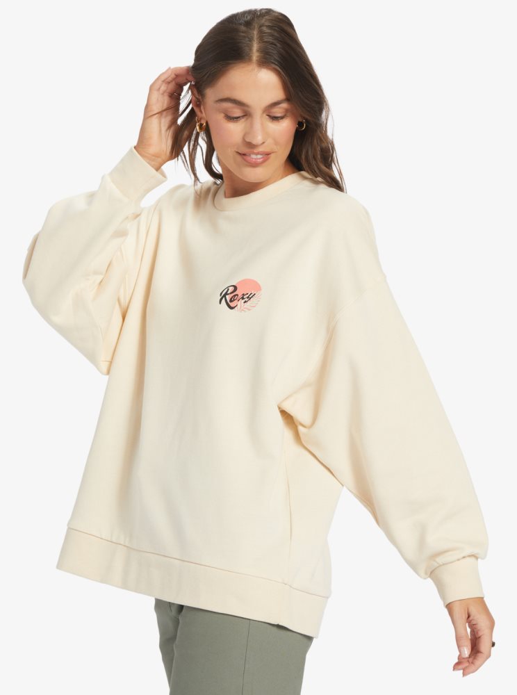 Sweats Roxy Morning Hike Crewneck Boyfriend Blanche Femme | JSO-41648575