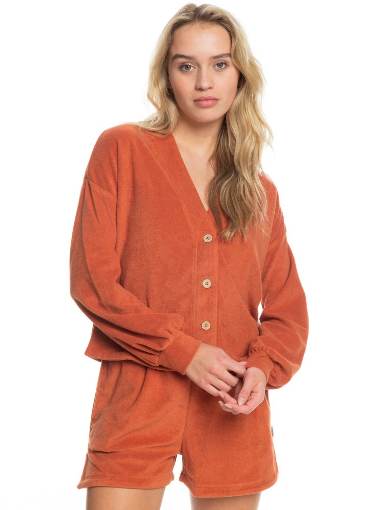 Chandails Roxy Threes Company Organic Button-Front Cardigan Orange Femme | MNG-72880398