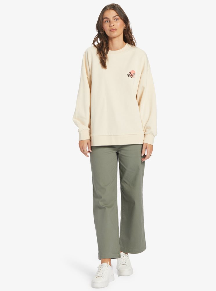 Sweats Roxy Morning Hike Crewneck Boyfriend Blanche Femme | JSO-41648575