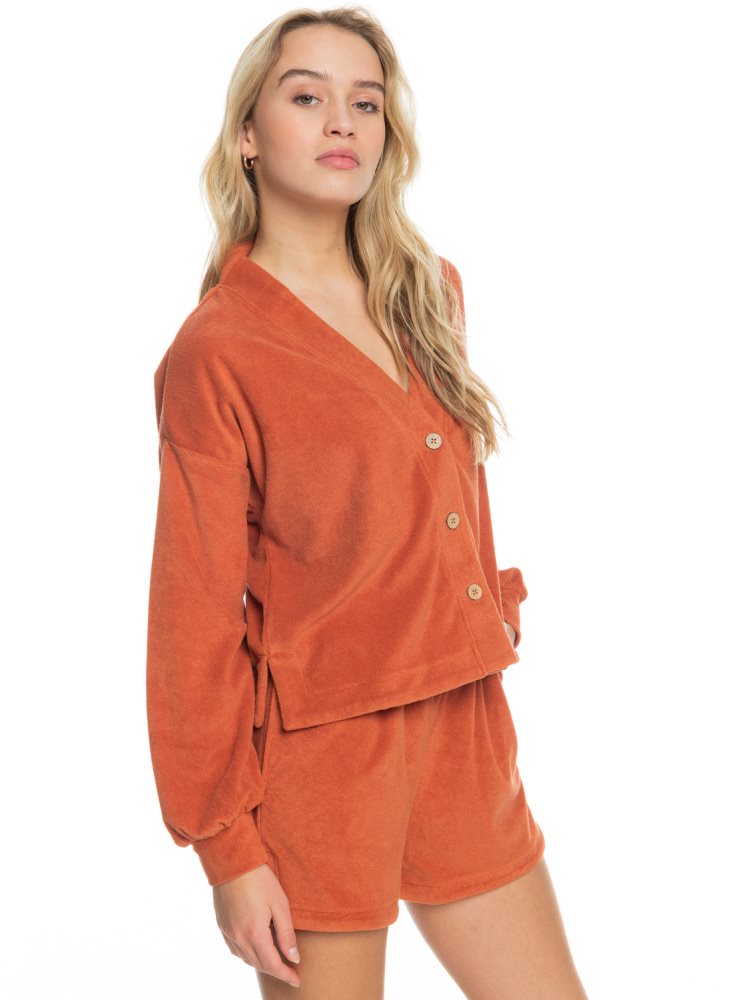 Chandails Roxy Threes Company Organic Button-Front Cardigan Orange Femme | MNG-72880398