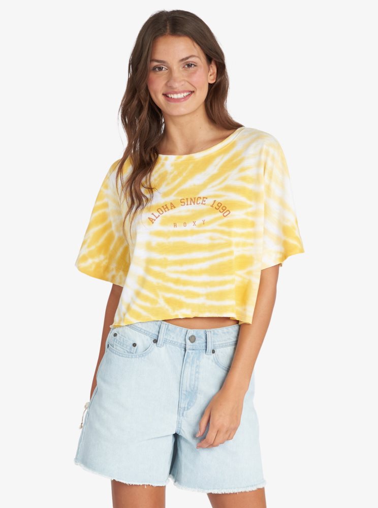 T Shirts Roxy Aloha Day Oversized Jaune Femme | EHJ-72792177