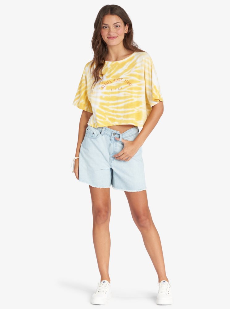 T Shirts Roxy Aloha Day Oversized Jaune Femme | EHJ-72792177