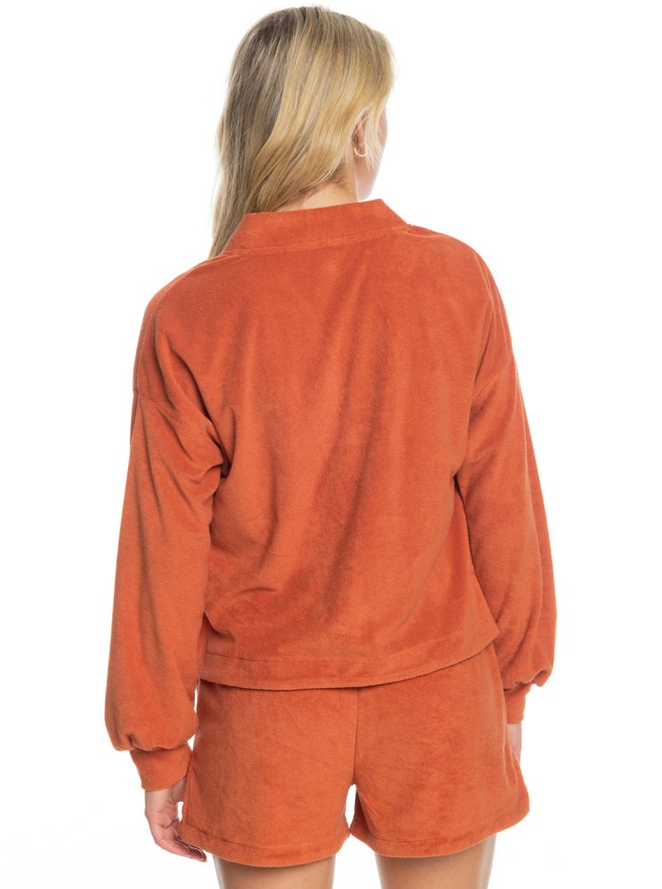 Chandails Roxy Threes Company Organic Button-Front Cardigan Orange Femme | MNG-72880398