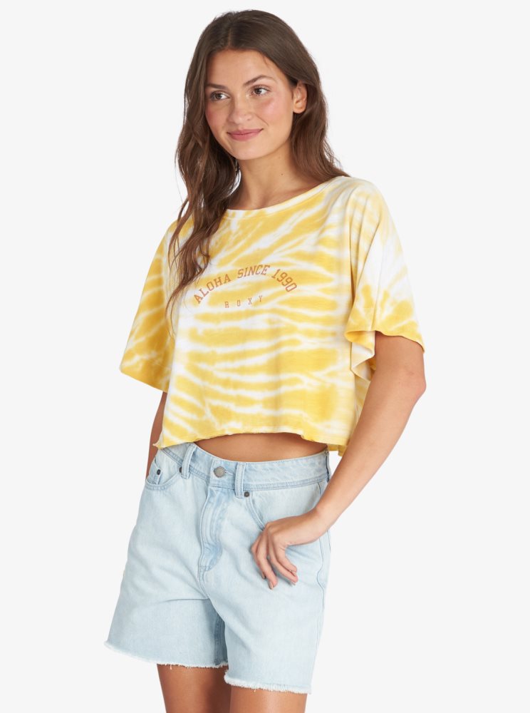 T Shirts Roxy Aloha Day Oversized Jaune Femme | EHJ-72792177