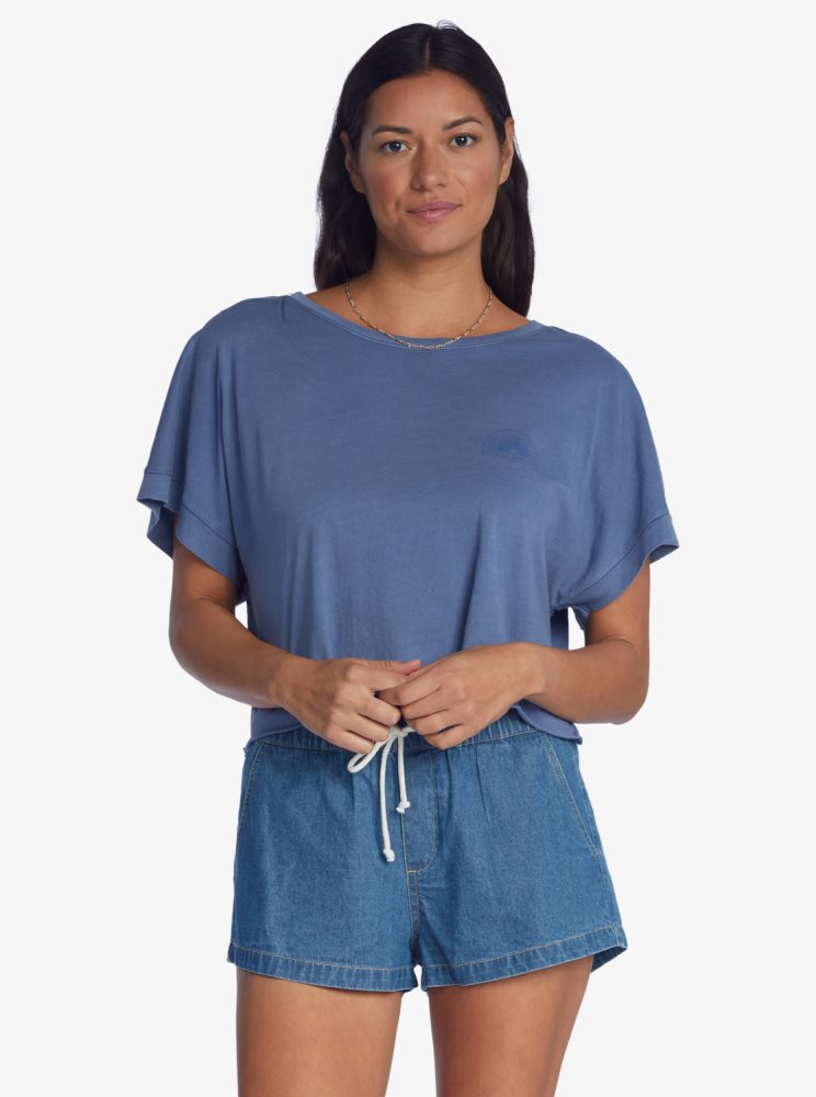 T Shirts Roxy Having Fun Bleu Femme | VGV-38028483