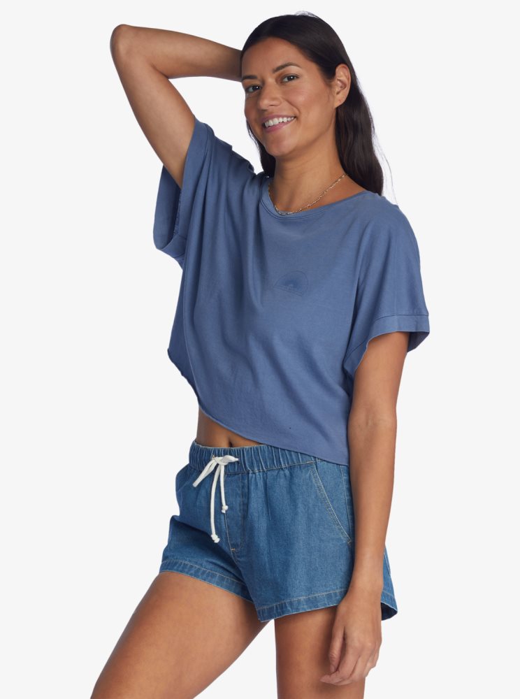 T Shirts Roxy Having Fun Bleu Femme | VGV-38028483