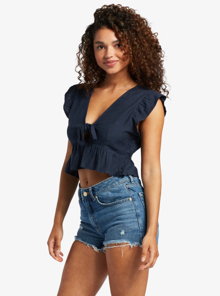 Hauts Roxy Sweeter Than This Knotted Cropped Bleu Femme | JVJ-09035372