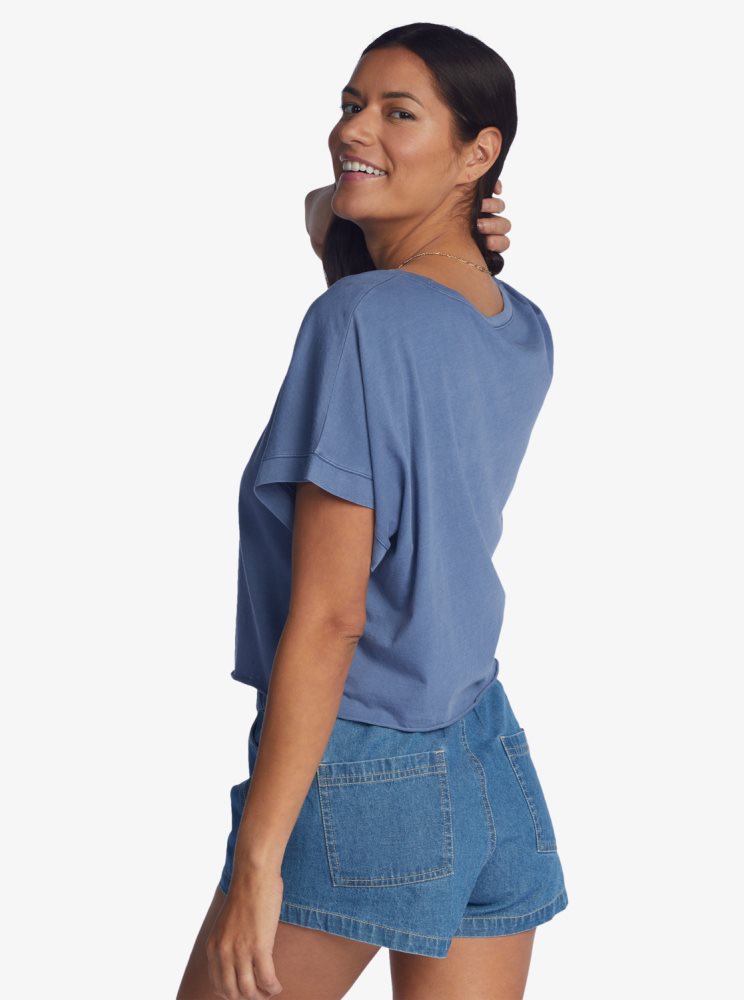 T Shirts Roxy Having Fun Bleu Femme | VGV-38028483