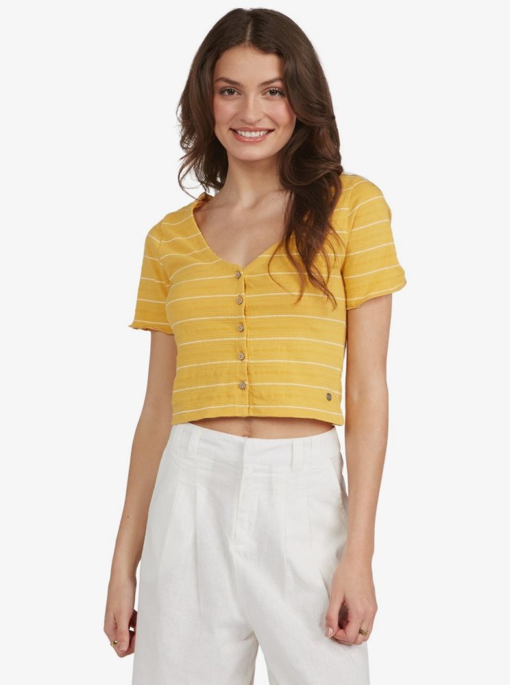 Hauts Roxy Uncomplicated Mind Button Up Jaune Femme | SWR-14418604