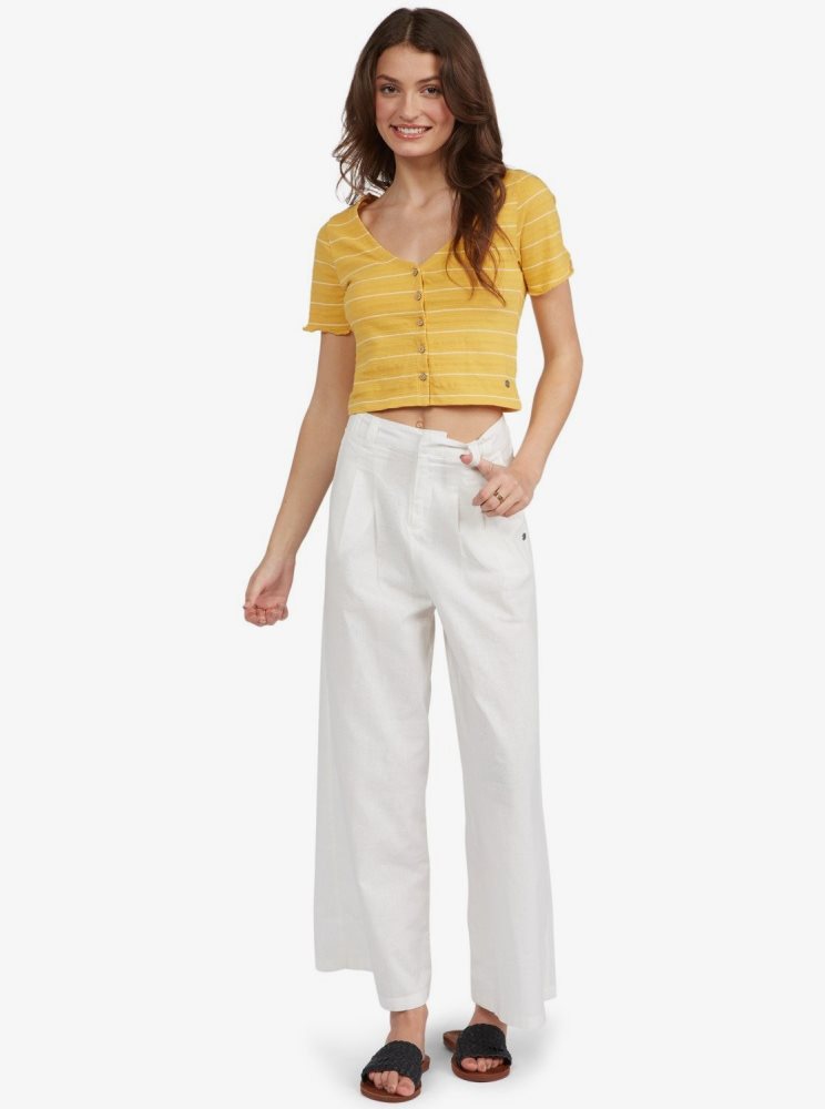 Hauts Roxy Uncomplicated Mind Button Up Jaune Femme | SWR-14418604