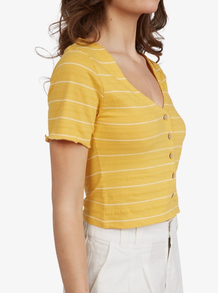 Hauts Roxy Uncomplicated Mind Button Up Jaune Femme | SWR-14418604