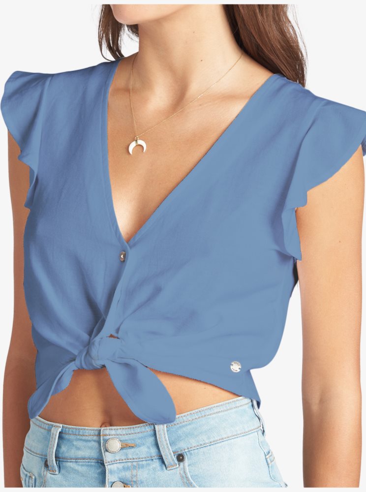 Hauts Roxy Sweeter Than This Knotted Cropped Bleu Femme | JVJ-09035372