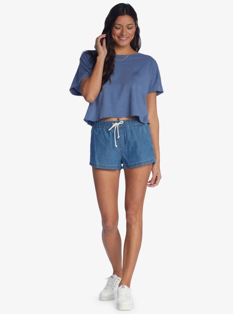 T Shirts Roxy Having Fun Bleu Femme | VGV-38028483