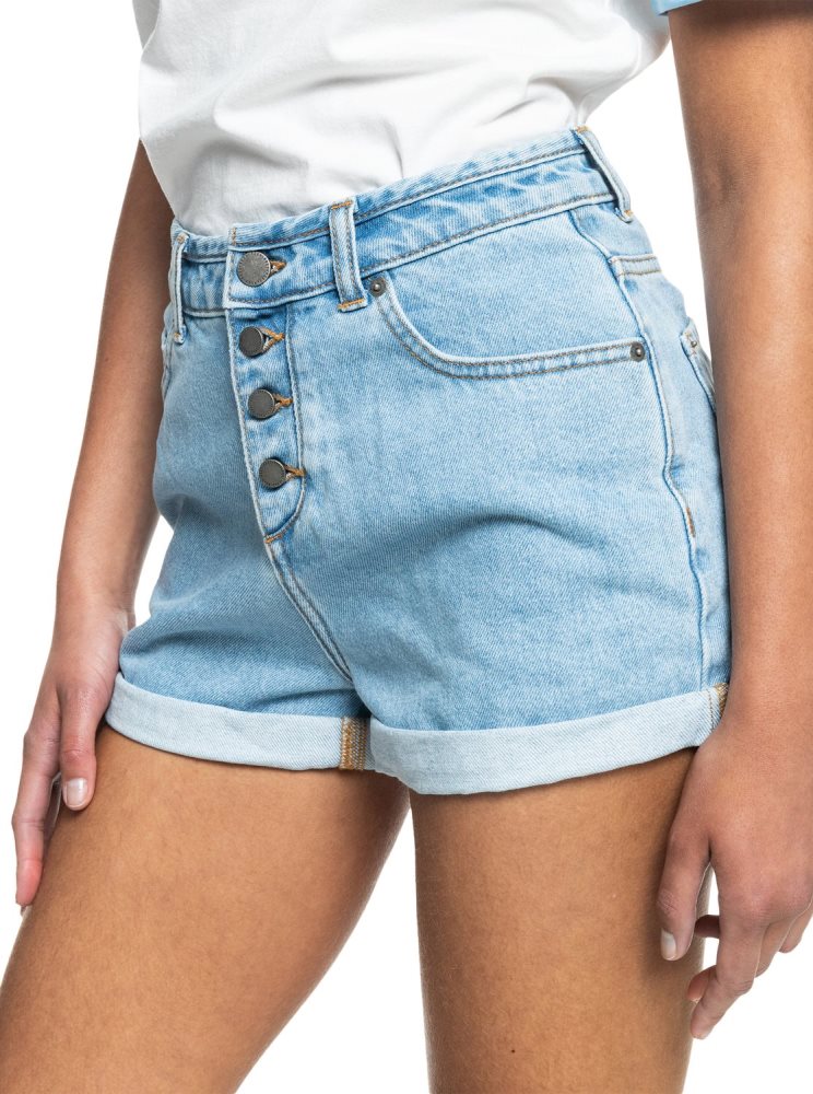 Shorts Roxy Authentic Summer High Denim Bleu Clair Femme | DKT-84455556