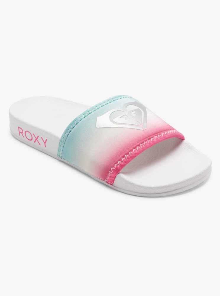 Sandales Roxy 4-16 Slippy Neo Blanche Rose Turquoise Enfant | FNY-56621670