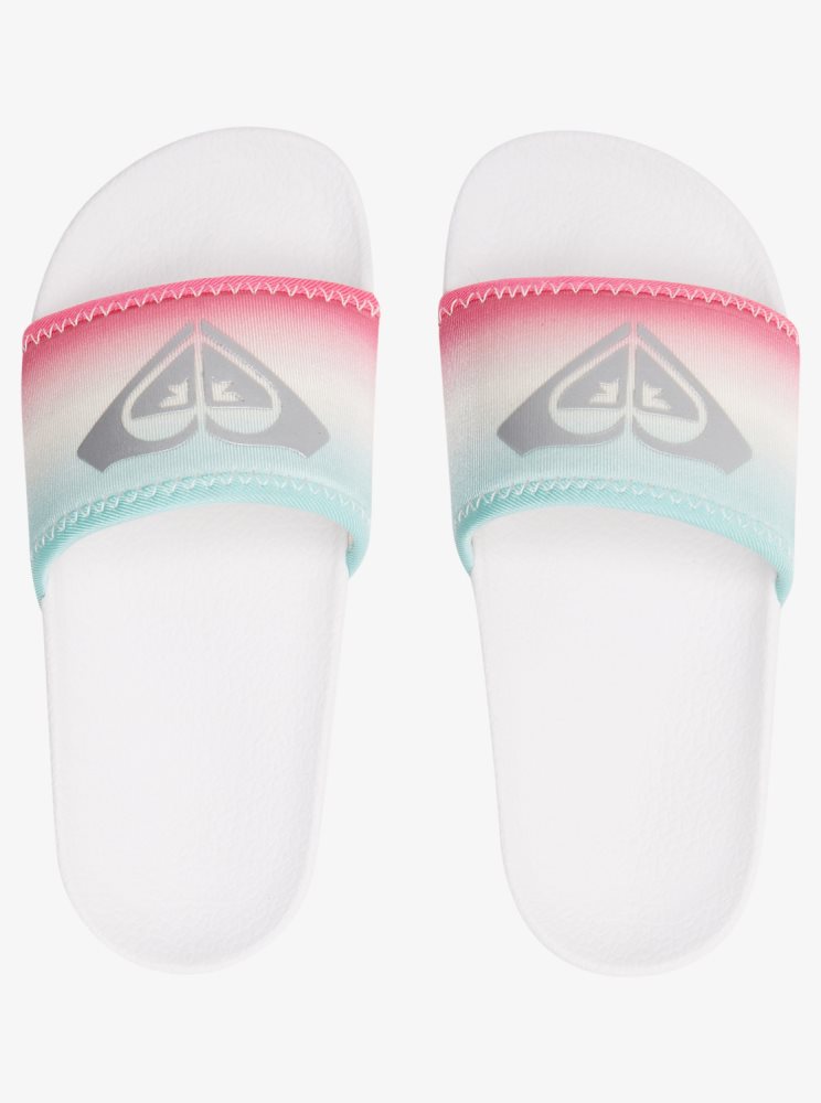 Sandales Roxy 4-16 Slippy Neo Blanche Rose Turquoise Enfant | FNY-56621670